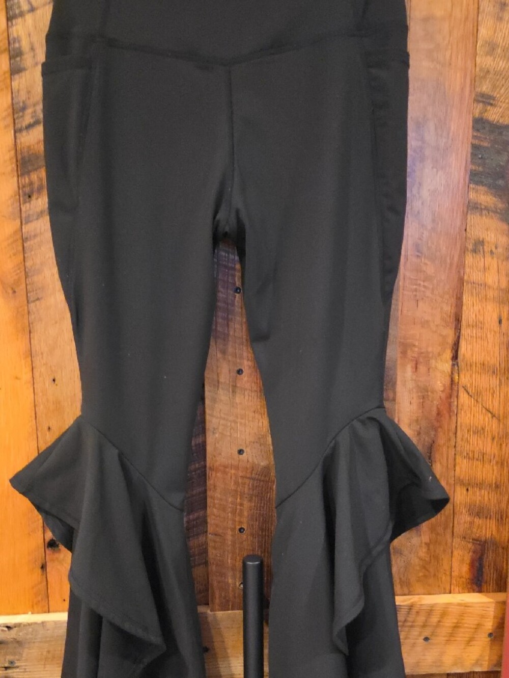 128p A Rare Bird Black Ruffle Flare Pants  Statement Bootcut - Picture 7 of 9